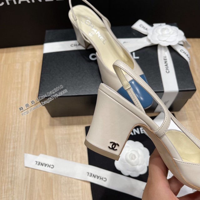Chanel專櫃經典款女士涼鞋 香奈兒時尚sling back涼鞋平跟鞋6.5cm中跟鞋 dx2570